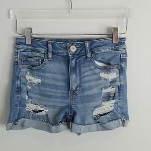 American Eagle Hi Rise Shortie Distressed Shorts